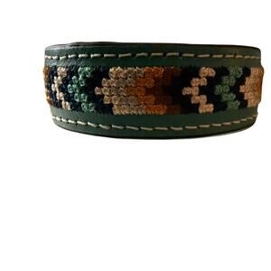 Justin Boots Leather Embroidered Southwestern Cuff Bracelet, Teal, NWT